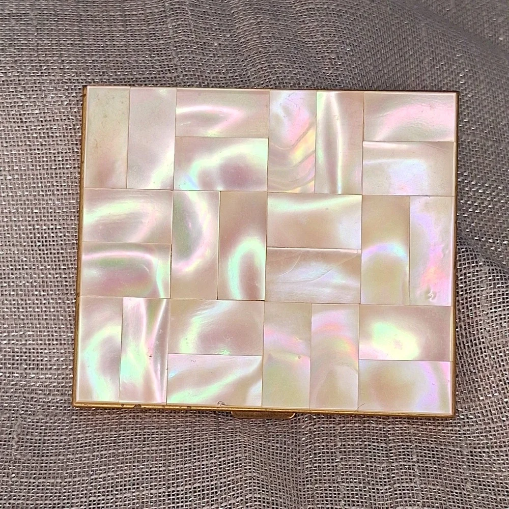 Marhill Brass Mother of Pearl Powder Compact Vintage 50s Mirror